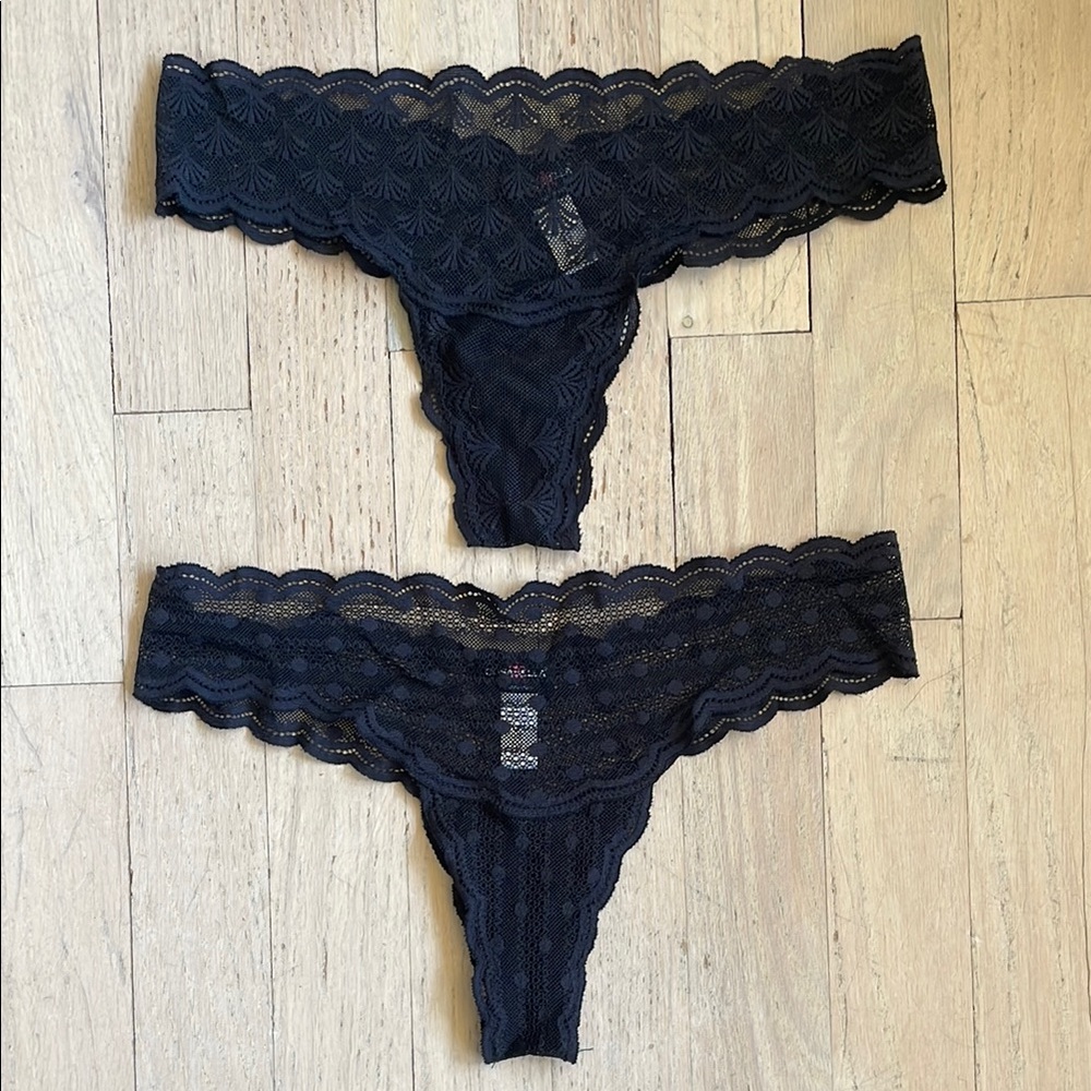 Cosabella Sweet Treats Black Lace Panties Thong Underwear One Size